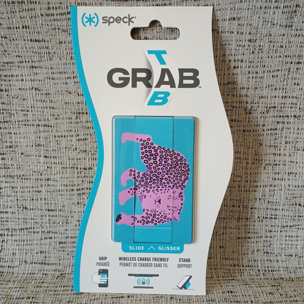 Speck GrabTab Universal Phone Grip and Stand Pink Leopard Teal 126243-T080